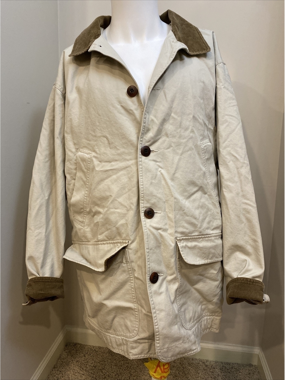 L.L. LL Bean Mens L Tan Brown Canvas Jacket Barn Field Button Down Coat